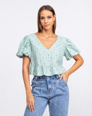 Blusa em Laise com Mangas Bufantes Verde
