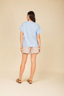 Blusa Decote em V com Manga Dobrada