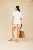 Blusa Decote em V com Manga Dobrada