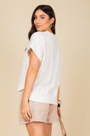 Blusa Decote em V com Manga Dobrada