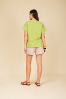 Blusa Decote em V com Manga Dobrada