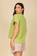 Blusa Decote em V com Manga Dobrada