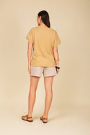 Blusa Decote em V com Manga Dobrada