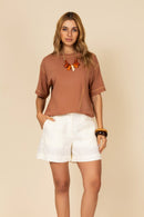 Blusa Malha com Recortes Contrastantes