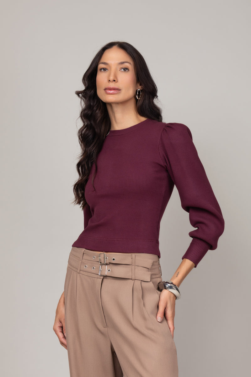 Blusa Canelada de Manga Longa