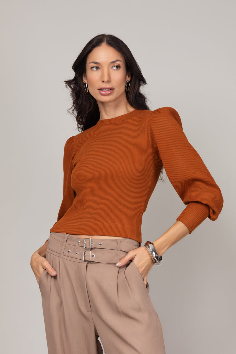 Blusa Canelada de Manga Longa