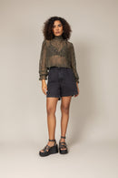 Blusa em Renda com Mangas Bufante