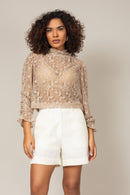 Blusa em Renda com Mangas Bufante