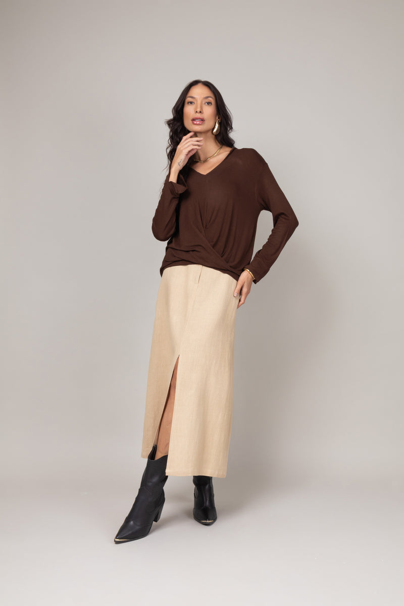 Blusa Manga Longa com Nó Frontal