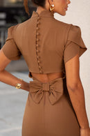 Vestido Midi Manga Tulipa Laço Ofhelia Chocolatte