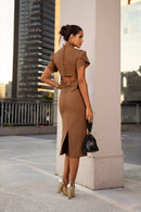 Vestido Midi Manga Tulipa Laço Ofhelia Chocolatte