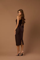 Vestido Midi Assimétrico Nó Dalva Chocolate