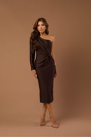 Vestido Midi Assimétrico Nó Dalva Chocolate