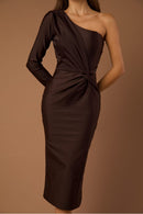 Vestido Midi Assimétrico Nó Dalva Chocolate