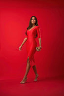 Vestido Midi Manga Curta Fenda Esme